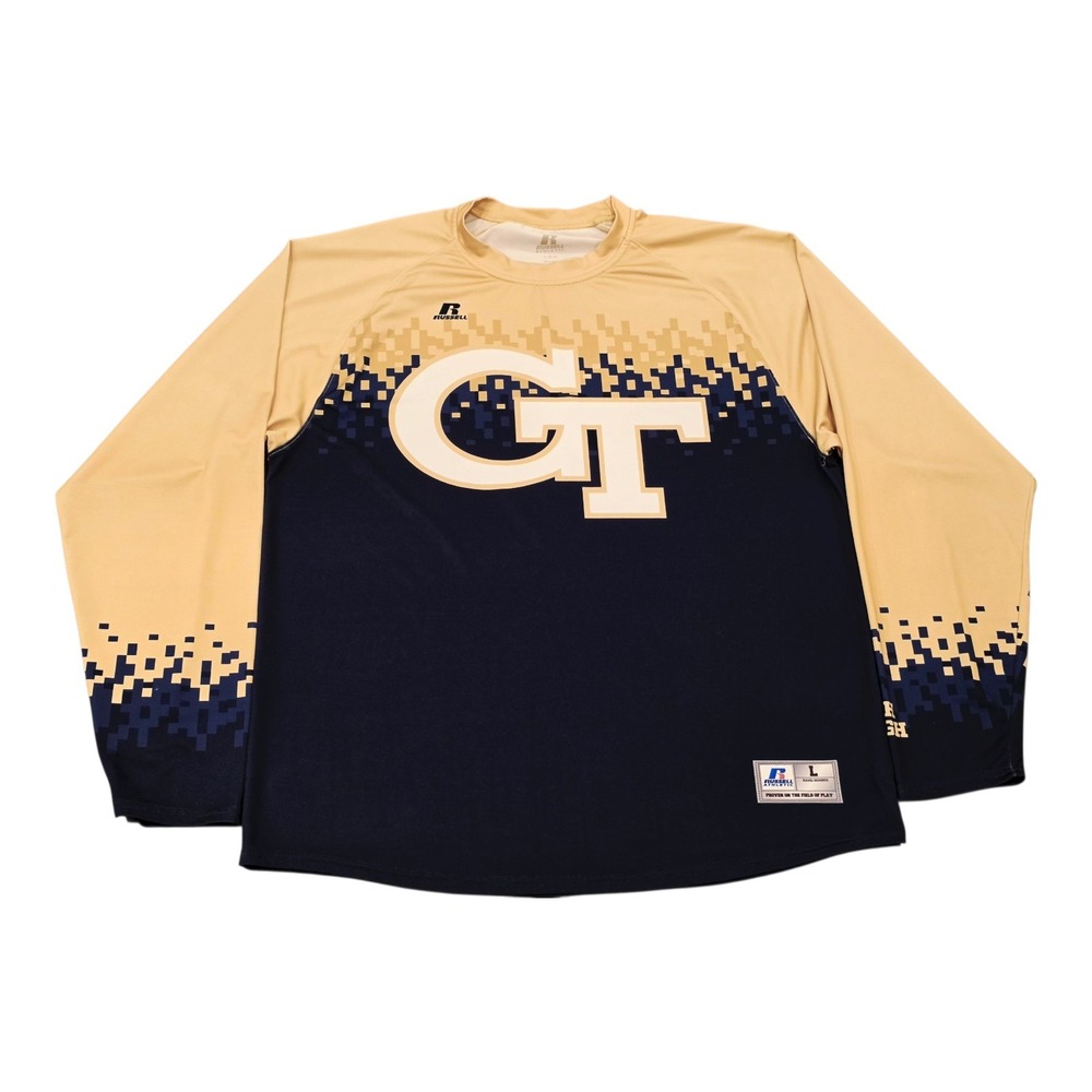 Russell Athletic Georgia Tech Yellow Jackets L/S Shirt Mens L Gold Navy NCAA